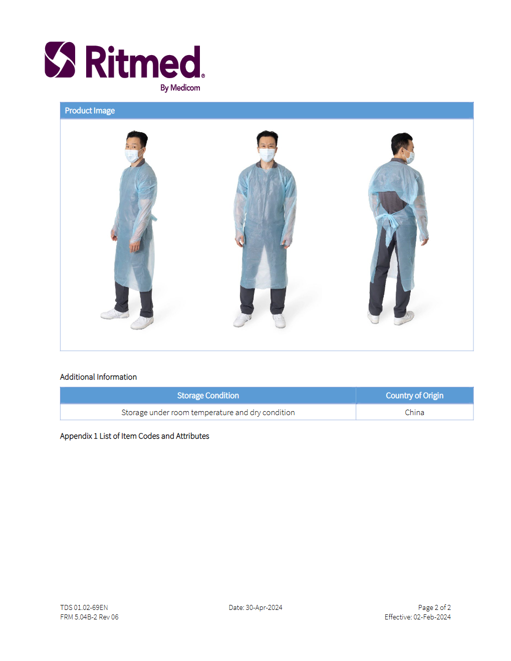 Blue Thumb Loop Polyethylene Gown